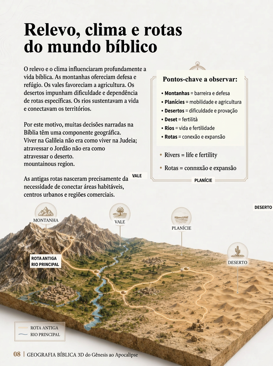 Tela do aplicativo: Relevo, clima e rotas do mundo bíblico